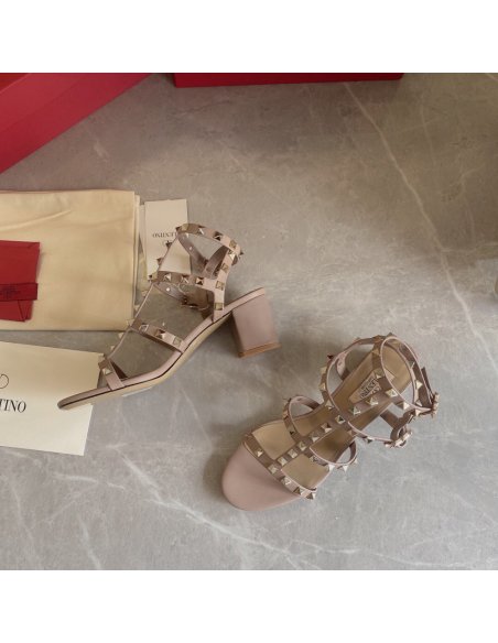 Cheap Reps Valentino Rockstud Ankle Strap Sandals 60mm In Poudre Calfskin