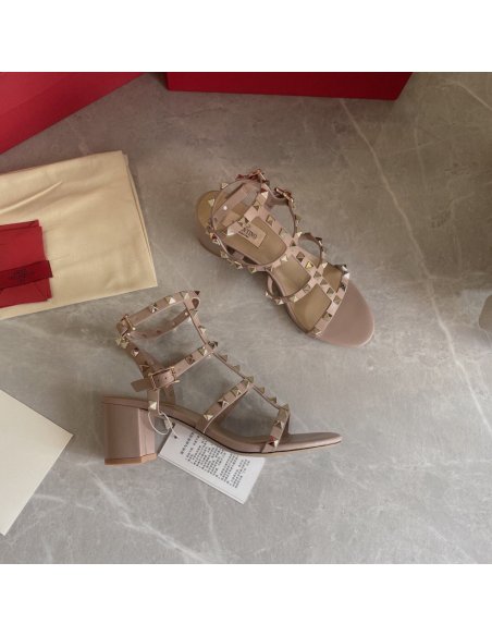 Cheap Reps Valentino Rockstud Ankle Strap Sandals 60mm In Poudre Calfskin