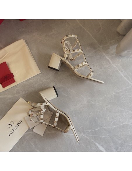 Cheap Reps Valentino Rockstud Ankle Strap Sandals 60mm In Poudre Calfskin