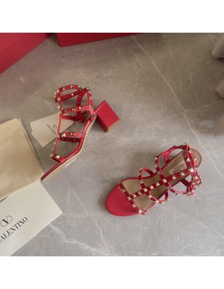 Cheap Reps Valentino Rockstud Ankle Strap Sandals 60mm In Red Calfskin