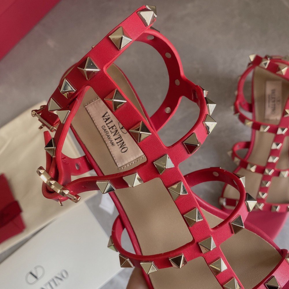 Cheap Reps Valentino Rockstud Ankle Strap Sandals 60mm In Red Calfskin