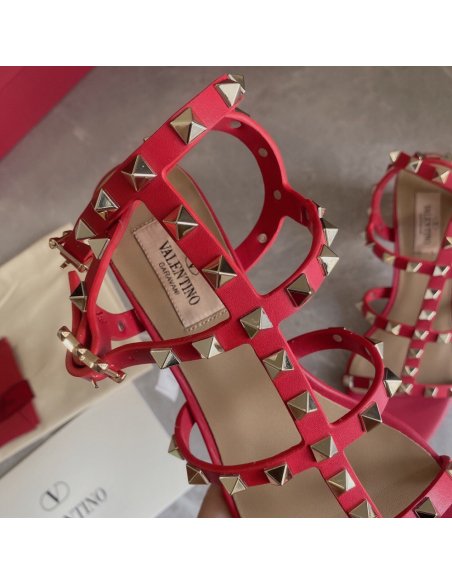 Cheap Reps Valentino Rockstud Ankle Strap Sandals 60mm In Red Calfskin
