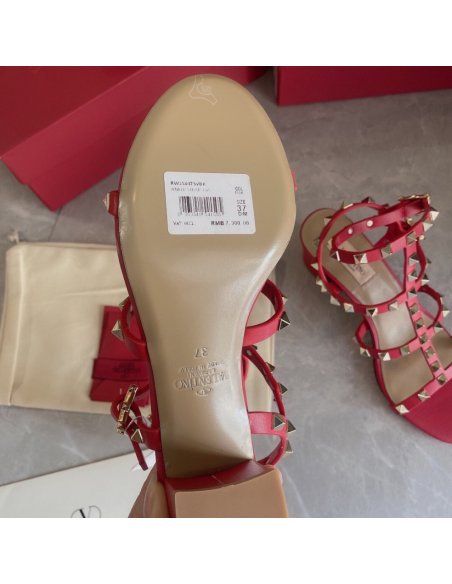 Cheap Reps Valentino Rockstud Ankle Strap Sandals 60mm In Red Calfskin