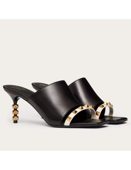 Cheap Reps Valentino Black Rockstud Slide Sandals With Sculpted Heel