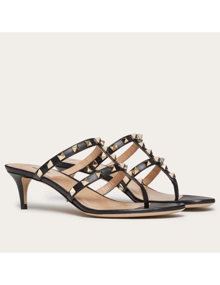 Cheap Reps Valentino Rockstud Flip Flop Sandals 50mm In Black Calfskin