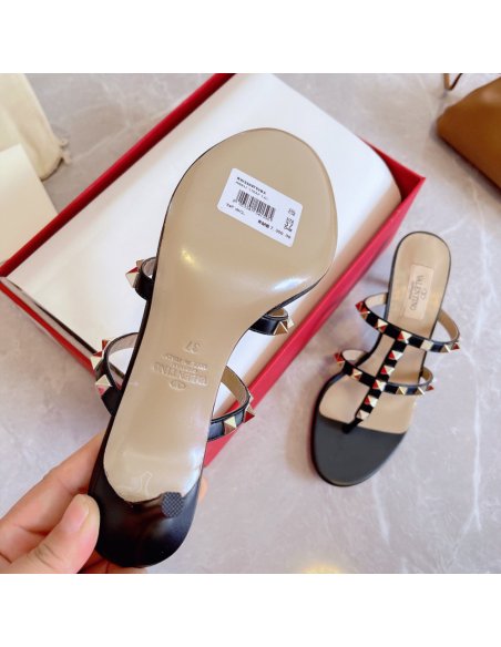 Cheap Reps Valentino Rockstud Flip Flop Sandals 50mm In Black Calfskin
