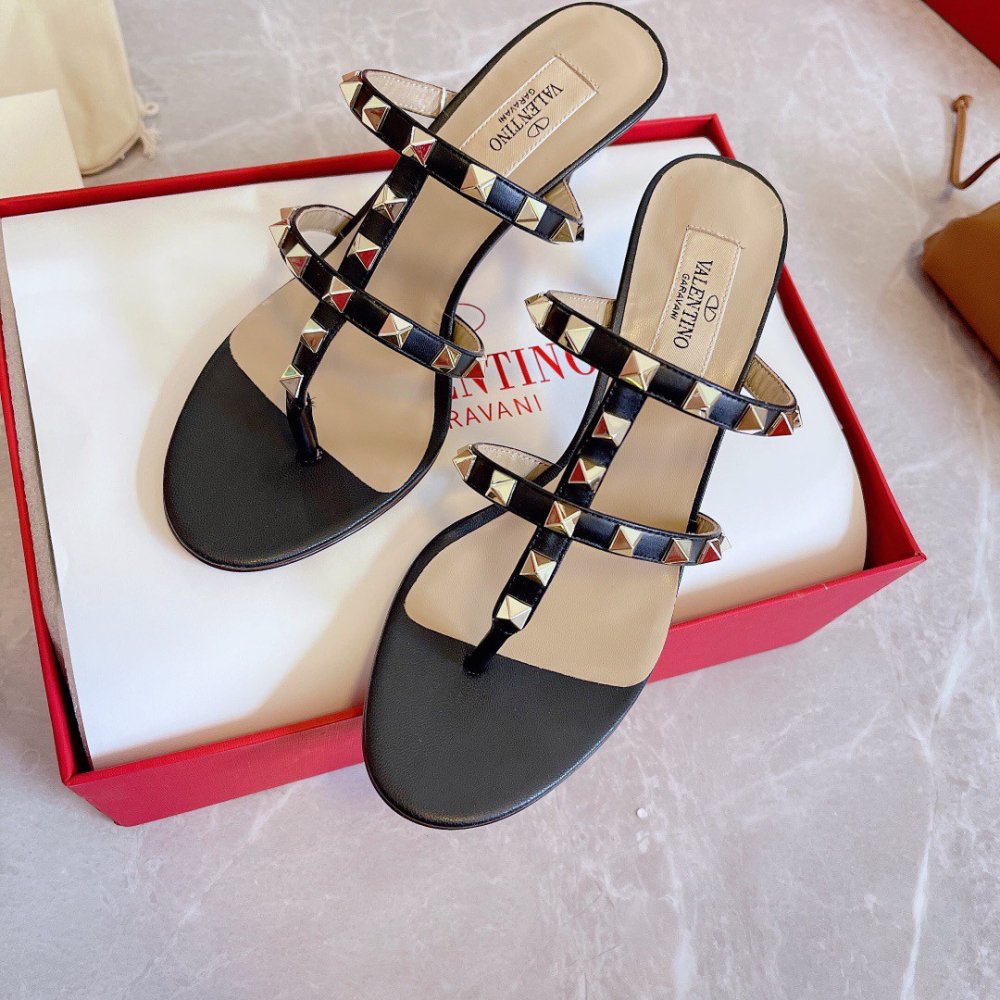 Cheap Reps Valentino Rockstud Flip Flop Sandals 50mm In Black Calfskin