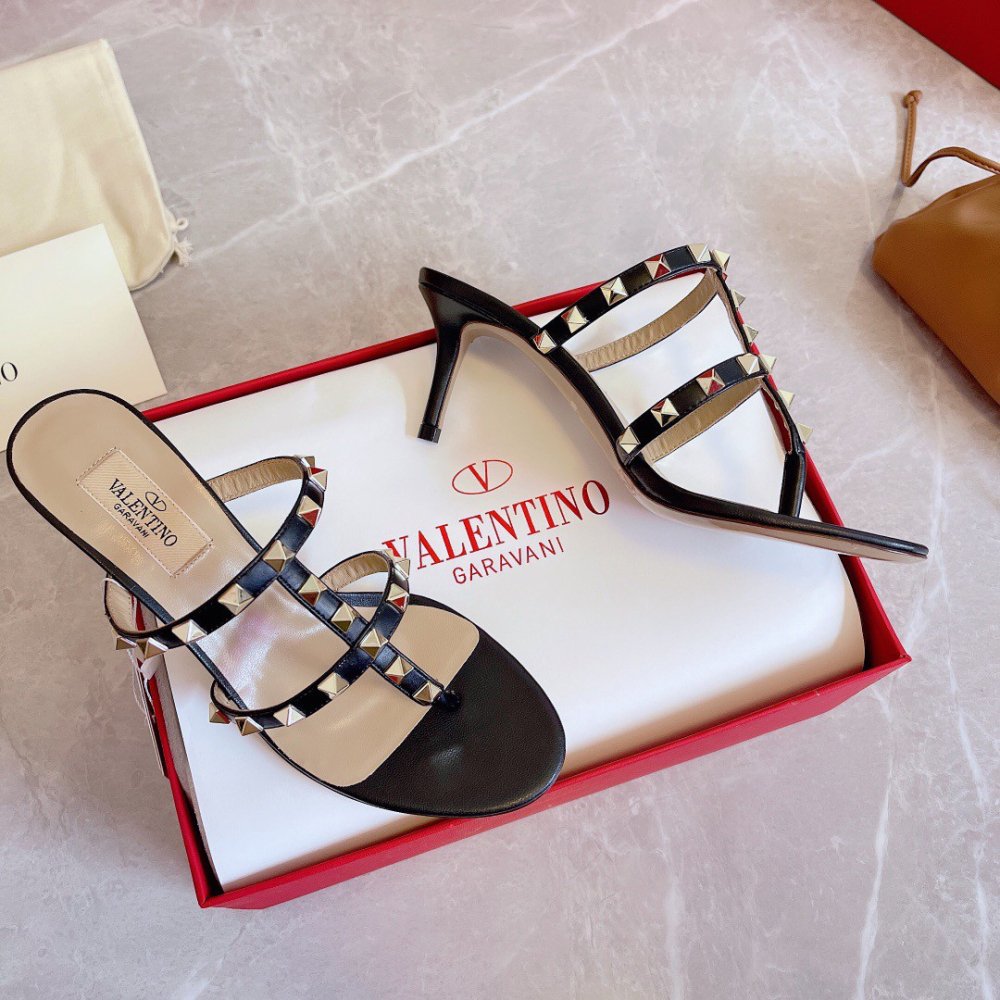 Cheap Reps Valentino Rockstud Flip Flop Sandals 50mm In Black Calfskin