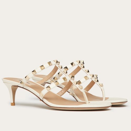 Cheap Reps Valentino Rockstud Flip Flop Sandals 50mm In White Calfskin