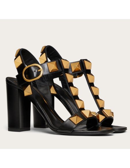 Cheap Reps Valentino Roman Stud Sandals 90mm In Black Calfskin