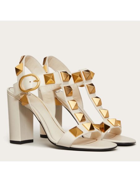 Cheap Reps Valentino Roman Stud Sandals 90mm In White Calfskin