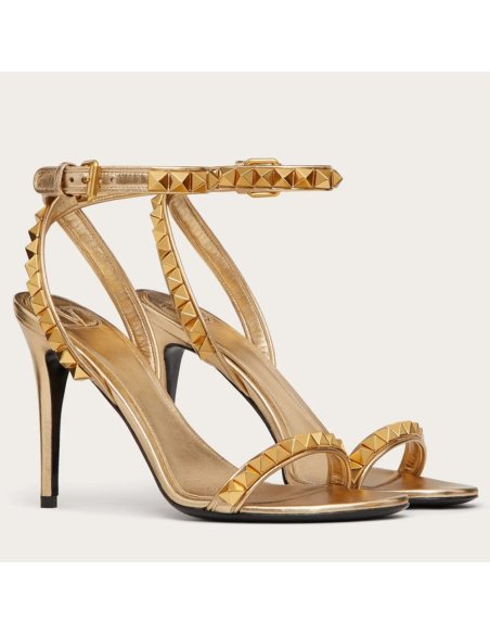 Cheap Reps Valentino Rockstud No Limit Sandal 100mm In Gold Metallic Nappa
