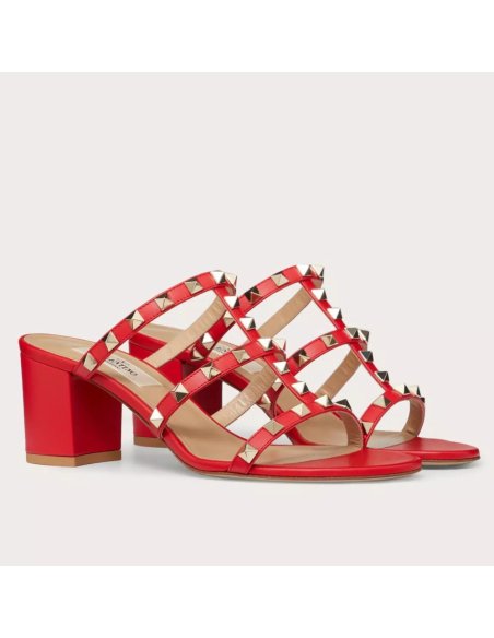 Cheap Reps Valentino Rockstud Slide Sandals 60mm In Red Calfskin