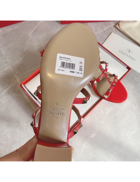 Cheap Reps Valentino Rockstud Slide Sandals 60mm In Red Calfskin