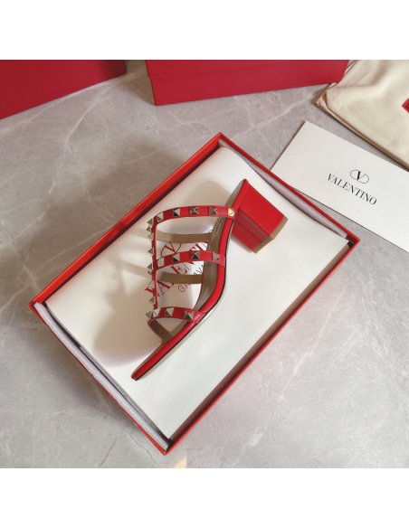 Cheap Reps Valentino Rockstud Slide Sandals 60mm In Red Calfskin