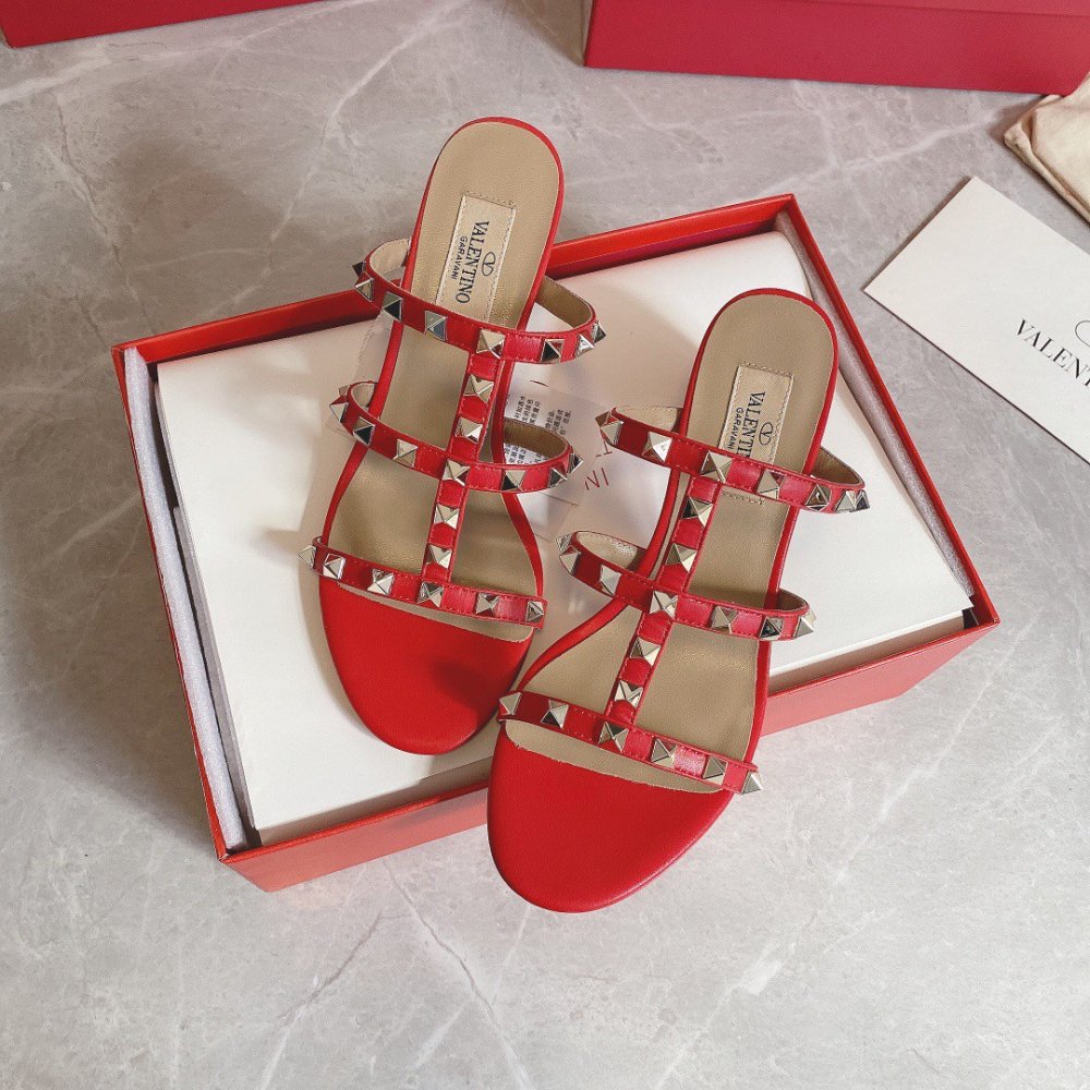 Cheap Reps Valentino Rockstud Slide Sandals 60mm In Red Calfskin