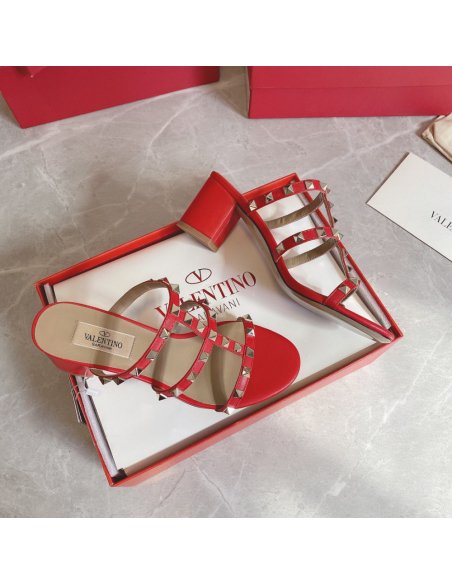 Cheap Reps Valentino Rockstud Slide Sandals 60mm In Red Calfskin