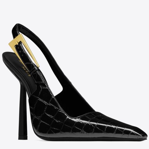 Cheap Reps Saint Laurent Lee Slingback Pumps in Crocodile-embossed Leather
