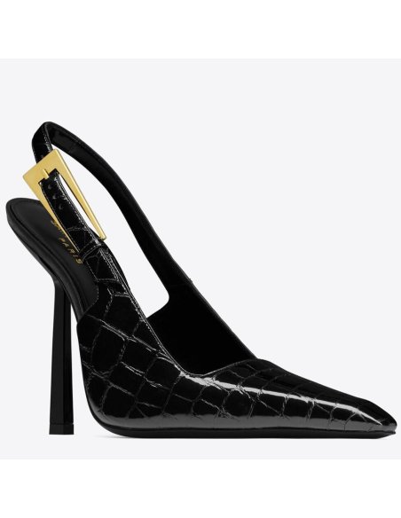 Cheap Reps Saint Laurent Lee Slingback Pumps in Crocodile-embossed Leather