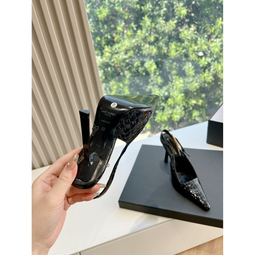Cheap Reps Saint Laurent Lee Slingback Pumps in Crocodile-embossed Leather
