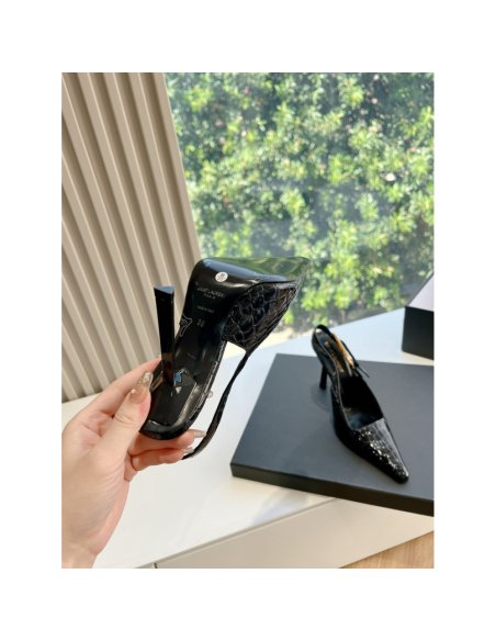 Cheap Reps Saint Laurent Lee Slingback Pumps in Crocodile-embossed Leather