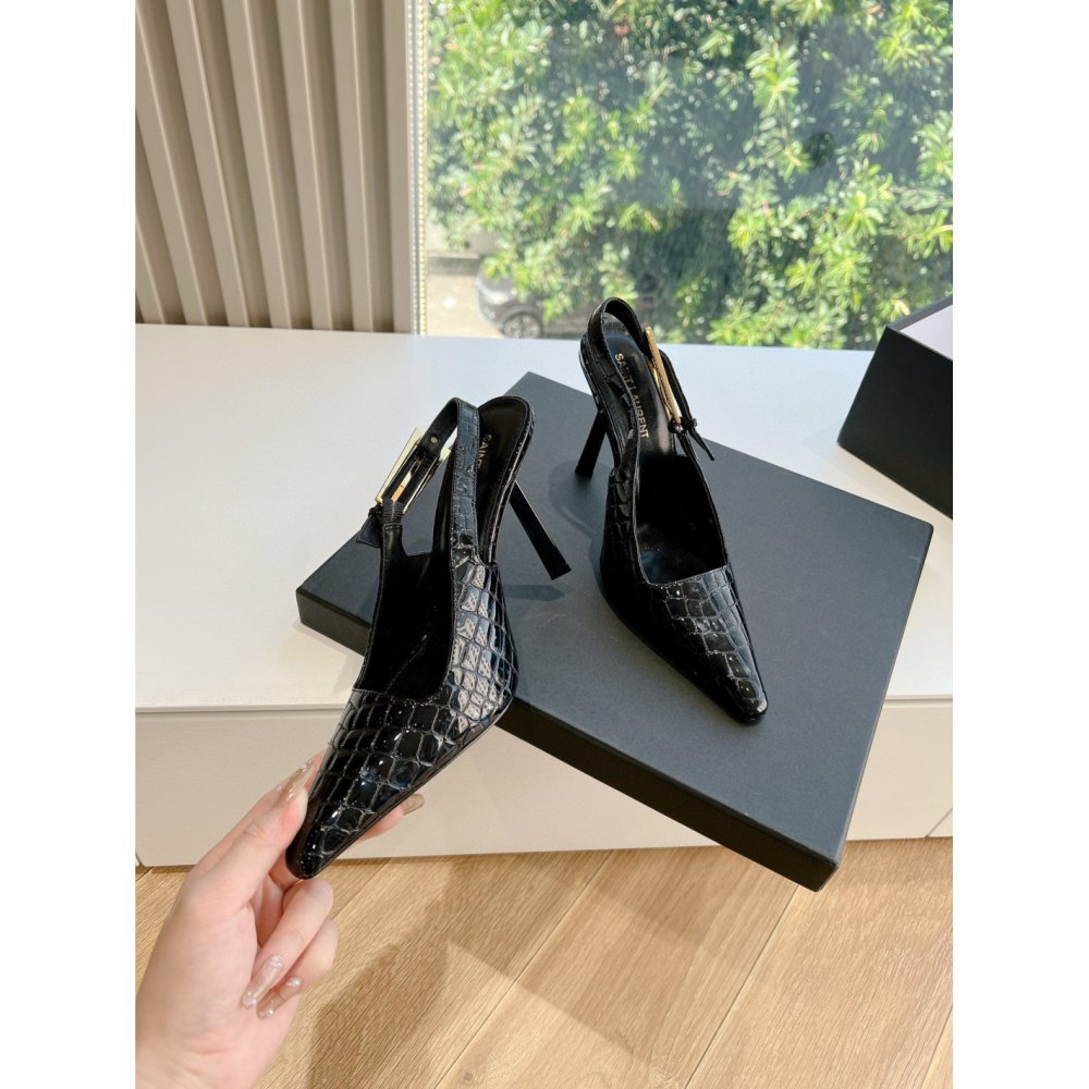 Cheap Reps Saint Laurent Lee Slingback Pumps in Crocodile-embossed Leather