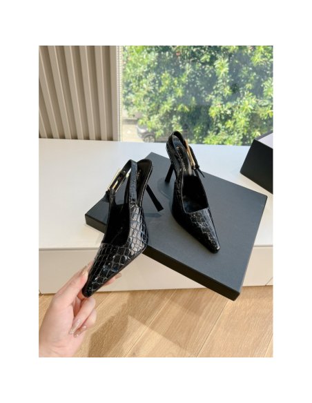 Cheap Reps Saint Laurent Lee Slingback Pumps in Crocodile-embossed Leather