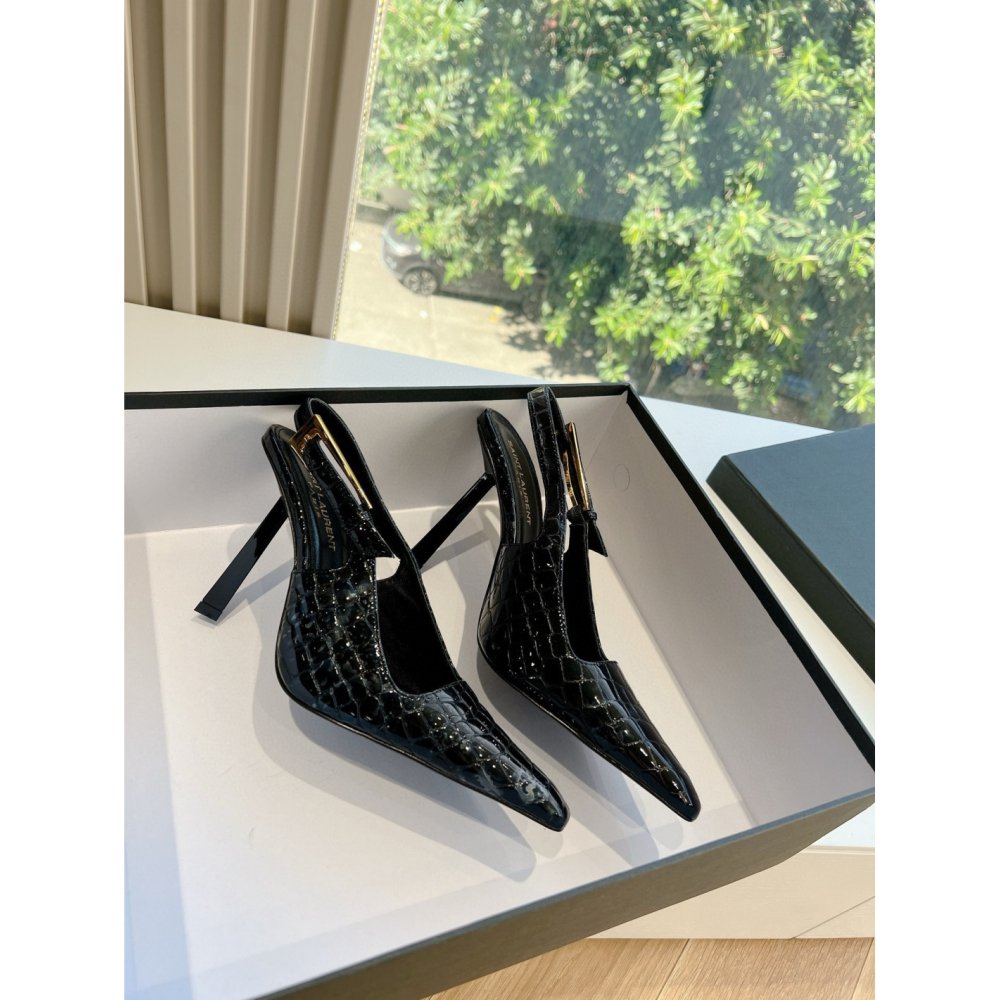 Cheap Reps Saint Laurent Lee Slingback Pumps in Crocodile-embossed Leather