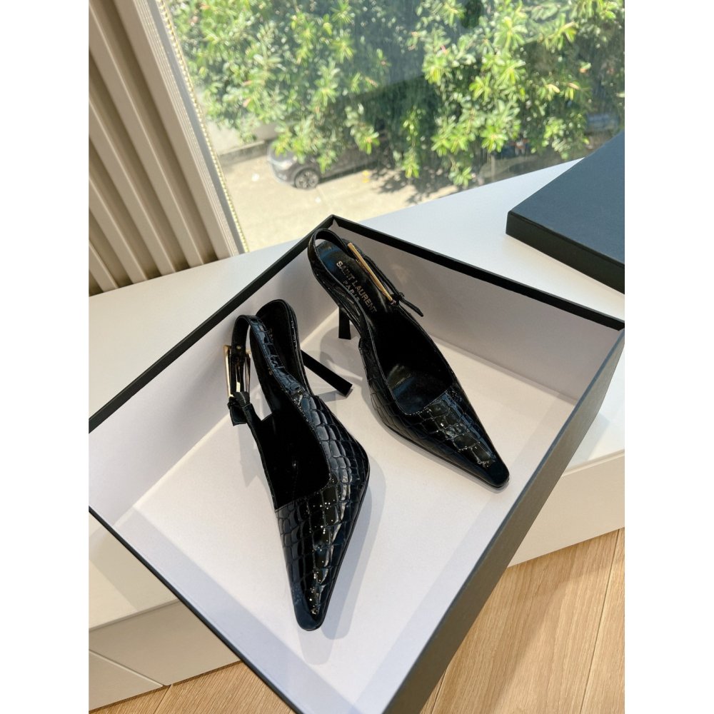 Cheap Reps Saint Laurent Lee Slingback Pumps in Crocodile-embossed Leather