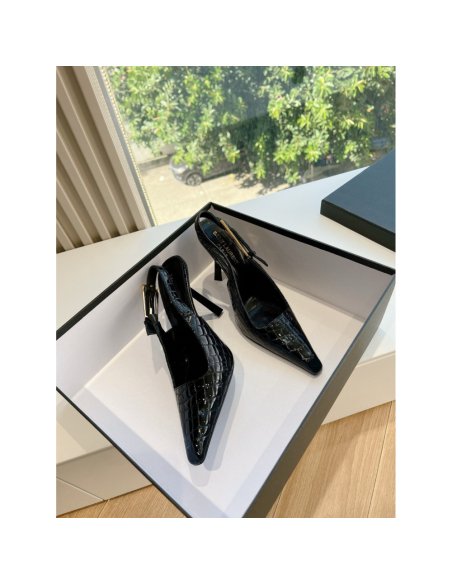 Cheap Reps Saint Laurent Lee Slingback Pumps in Crocodile-embossed Leather