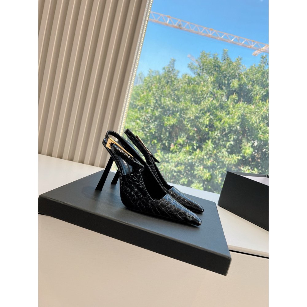 Cheap Reps Saint Laurent Lee Slingback Pumps in Crocodile-embossed Leather
