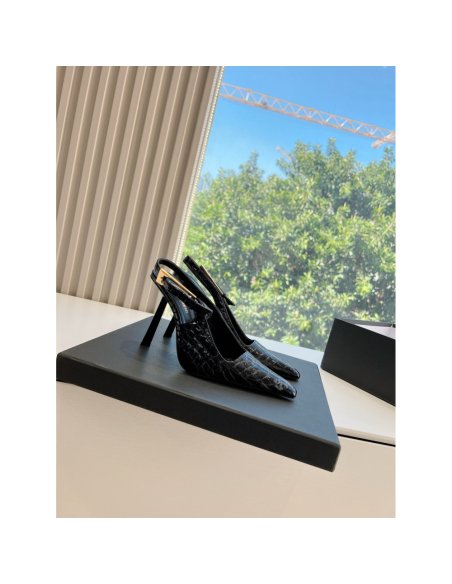 Cheap Reps Saint Laurent Lee Slingback Pumps in Crocodile-embossed Leather
