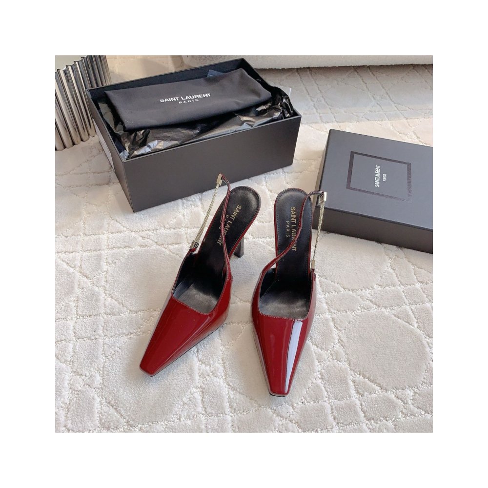 Cheap Reps Saint Laurent Blake Slingback Pumps 110mm in Red Patent Leather