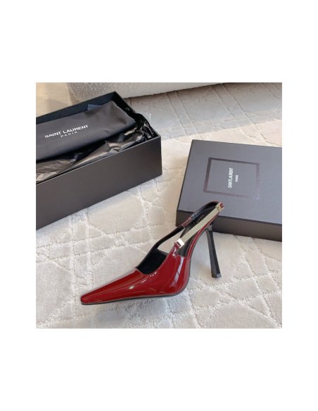Cheap Reps Saint Laurent Blake Slingback Pumps 110mm in Red Patent Leather