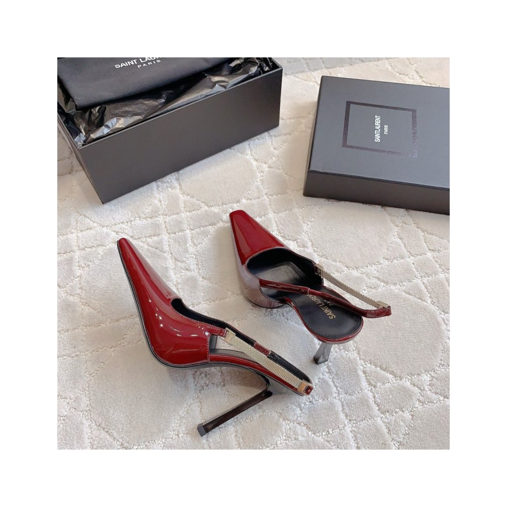Cheap Reps Saint Laurent Blake Slingback Pumps 110mm in Red Patent Leather