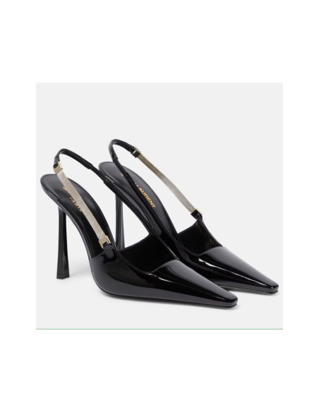 Cheap Reps Saint Laurent Blake Slingback Pumps 110mm in Black Patent Leather
