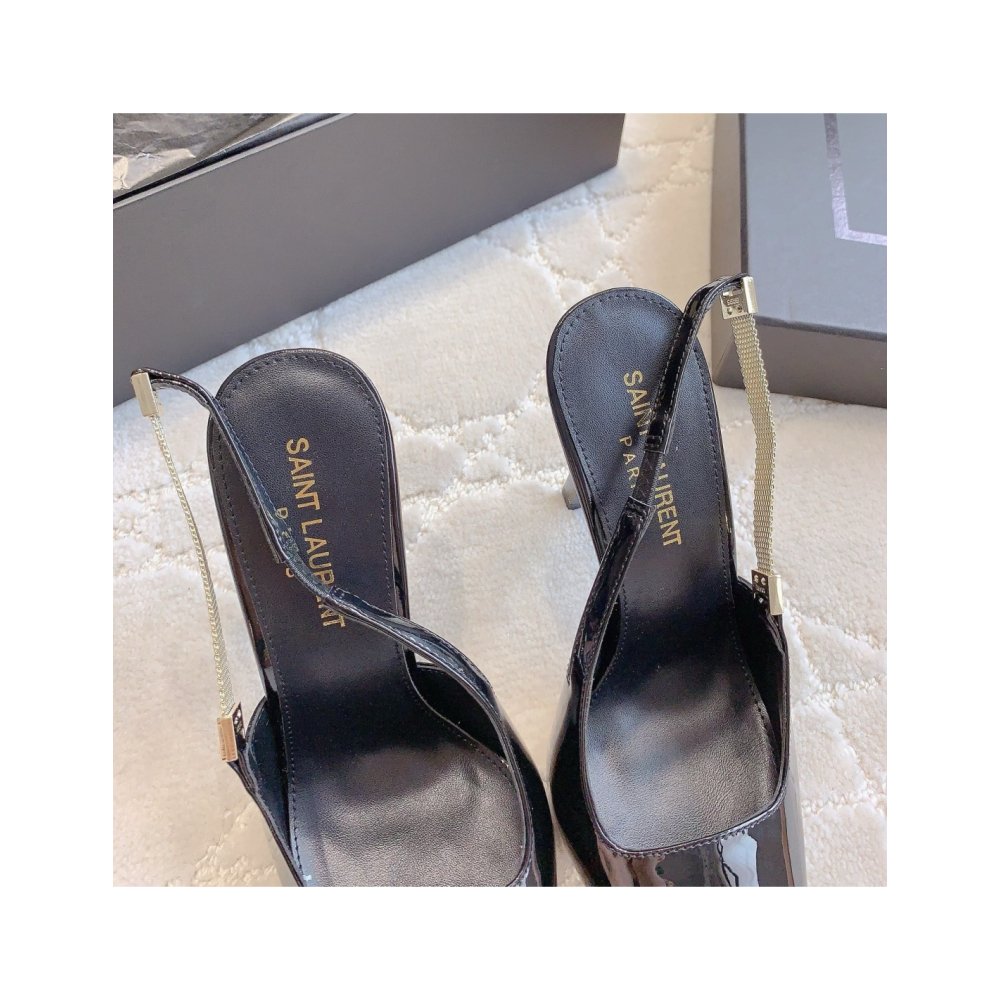 Cheap Reps Saint Laurent Blake Slingback Pumps 110mm in Black Patent Leather