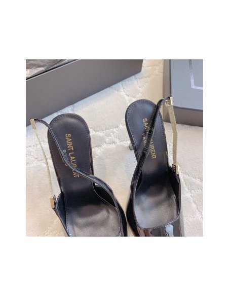 Cheap Reps Saint Laurent Blake Slingback Pumps 110mm in Black Patent Leather