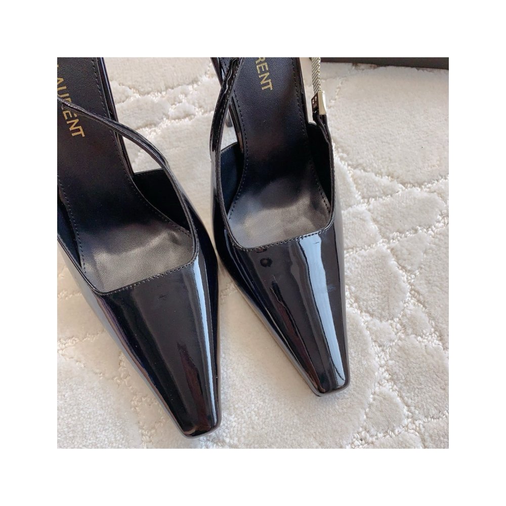 Cheap Reps Saint Laurent Blake Slingback Pumps 110mm in Black Patent Leather