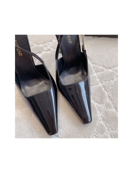 Cheap Reps Saint Laurent Blake Slingback Pumps 110mm in Black Patent Leather