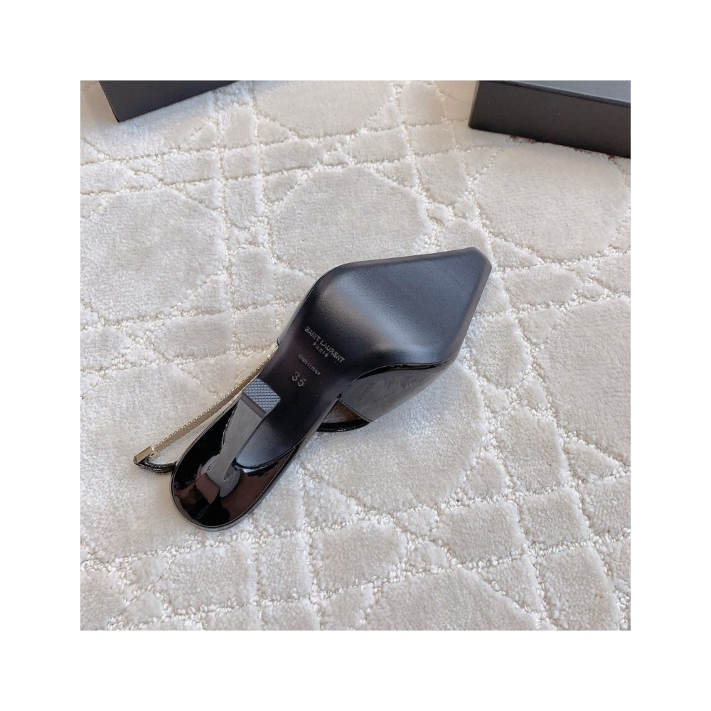 Cheap Reps Saint Laurent Blake Slingback Pumps 110mm in Black Patent Leather