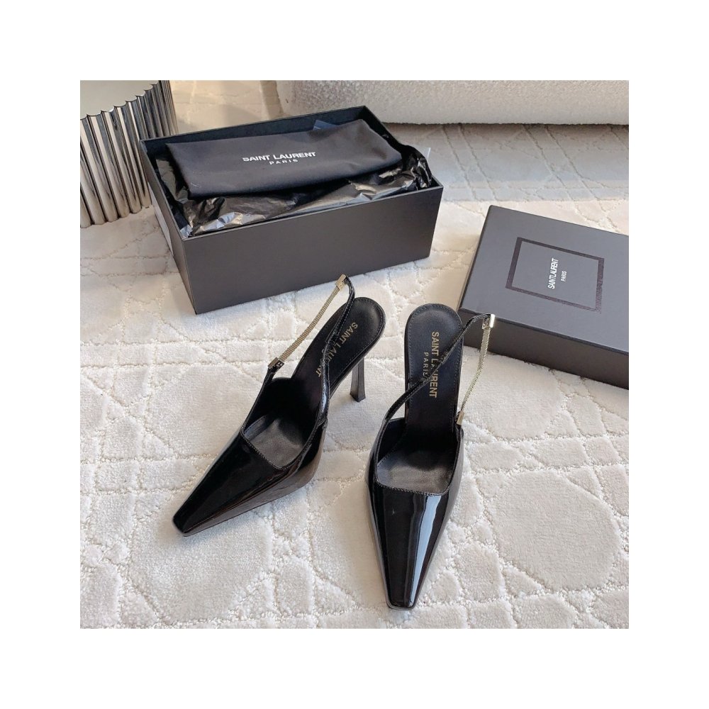 Cheap Reps Saint Laurent Blake Slingback Pumps 110mm in Black Patent Leather