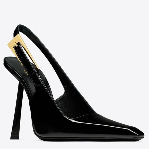 Cheap Reps Saint Laurent Lee Slingback Pumps in Black Patent Leather