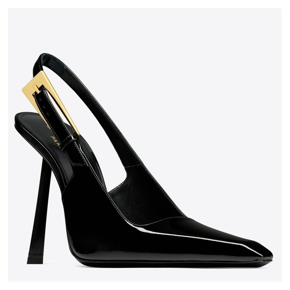 Cheap Reps Saint Laurent Lee Slingback Pumps in Black Patent Leather