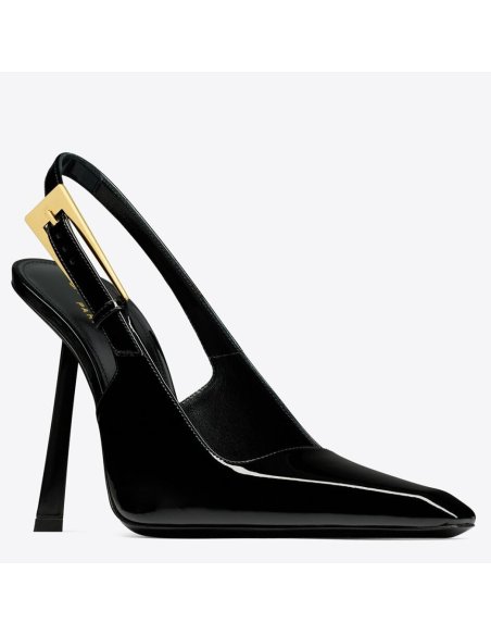 Cheap Reps Saint Laurent Lee Slingback Pumps in Black Patent Leather