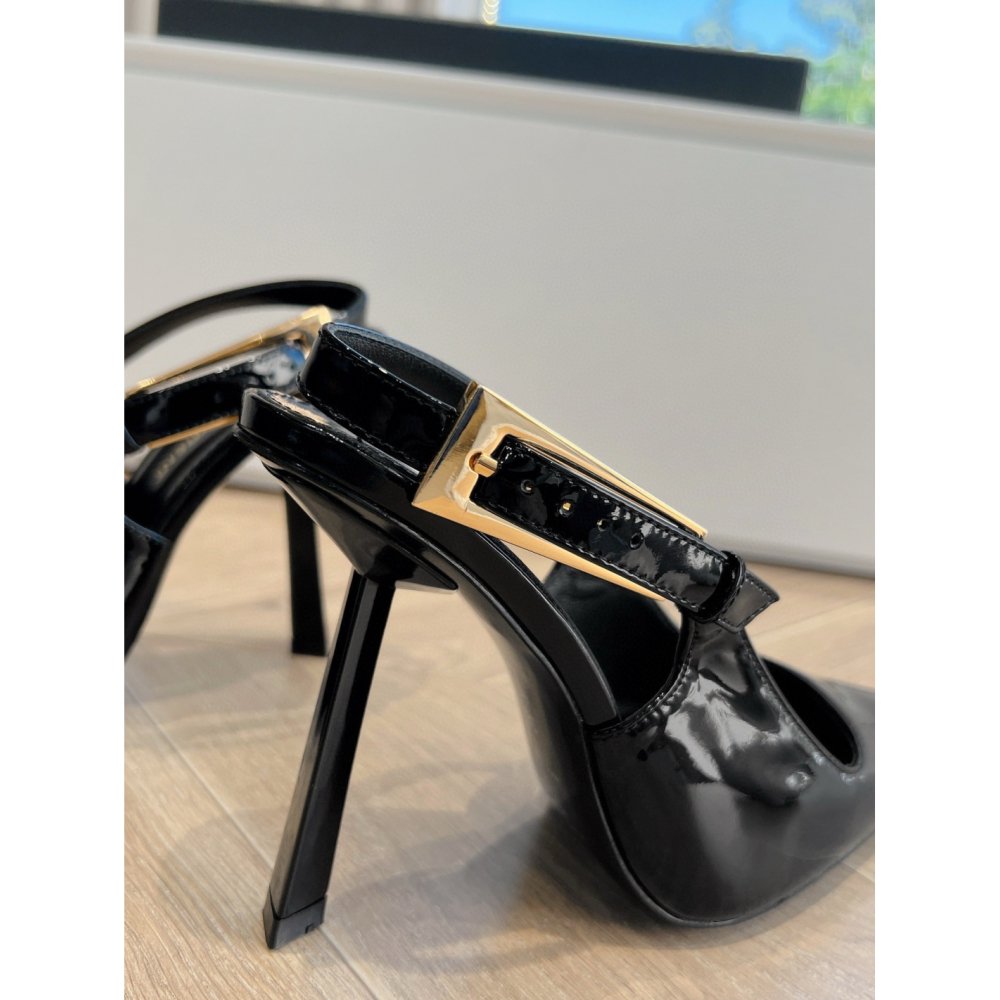 Cheap Reps Saint Laurent Lee Slingback Pumps in Black Patent Leather