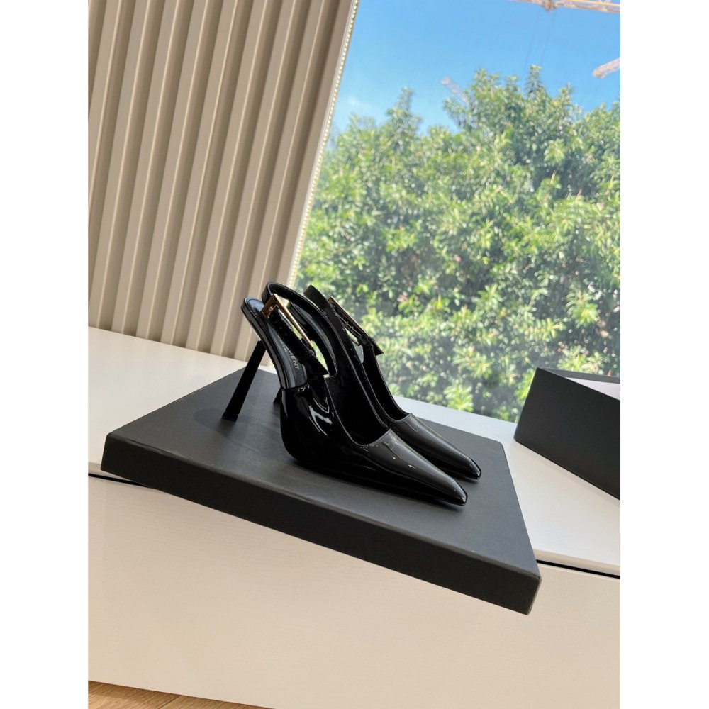 Cheap Reps Saint Laurent Lee Slingback Pumps in Black Patent Leather