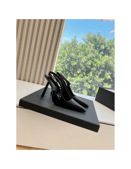 Cheap Reps Saint Laurent Lee Slingback Pumps in Black Patent Leather