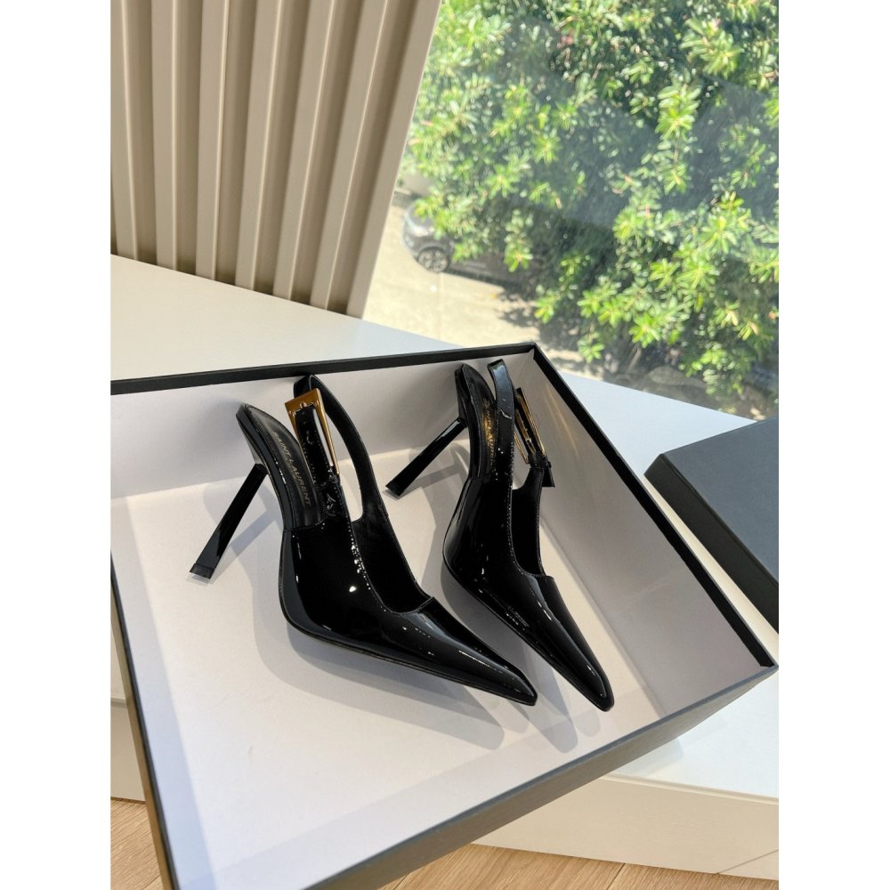 Cheap Reps Saint Laurent Lee Slingback Pumps in Black Patent Leather