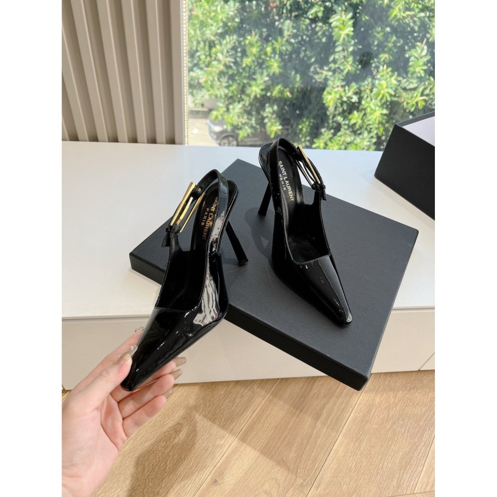 Cheap Reps Saint Laurent Lee Slingback Pumps in Black Patent Leather